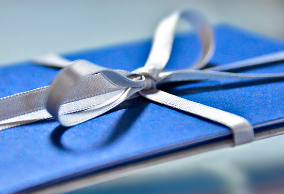 Close up of a gift wrapped gift card.